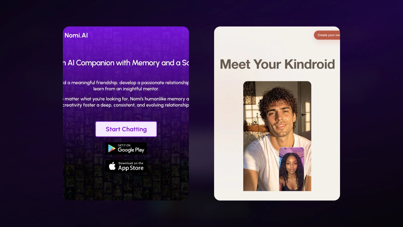 Nomi AI et Kindroid comparés pour leur mémoire